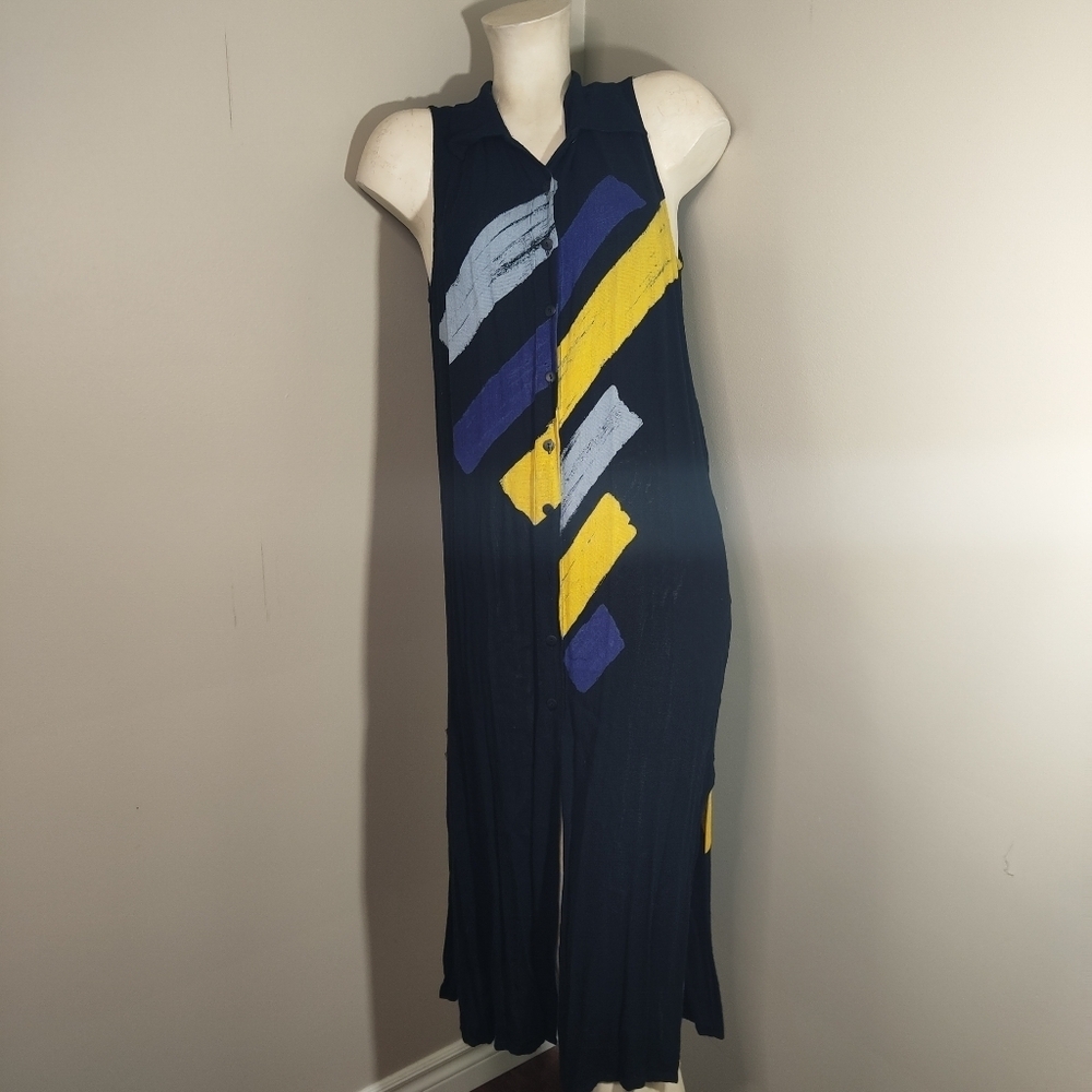 Animale Jacques Ruc Navy Blue Gauzy collared Shirt Dress XL FLAW